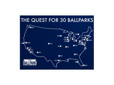 The Quest for 30 Ballparks Sticker | At The Ballpark Apparel Online